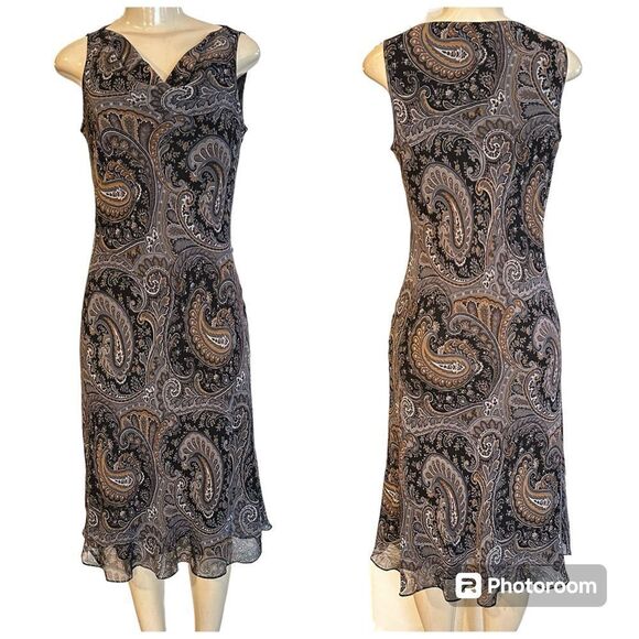 SPENSER JEREMY 100%‎ SILK PAISLEY COWL NECK SLEEVELESS LINED MIDI DRESS 4 - Picture 1 of 11